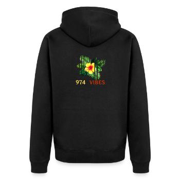 Tropischer Hibiskus 974 Vibes - Unisex Premium Bio Zip Hoodie - Schwarz - Hinten - Nico (187cm)