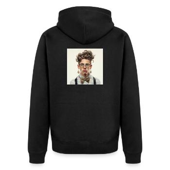 Vintage Nerd Portrait mit Bowtie Brille  - Unisex Premium Bio Zip Hoodie - Schwarz - Hinten - Nico (187cm)