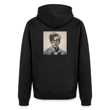 Grayscale Glasses Portrait - Unisex Premium Organic Zip Hoodie - black - Back - Nico (187cm)