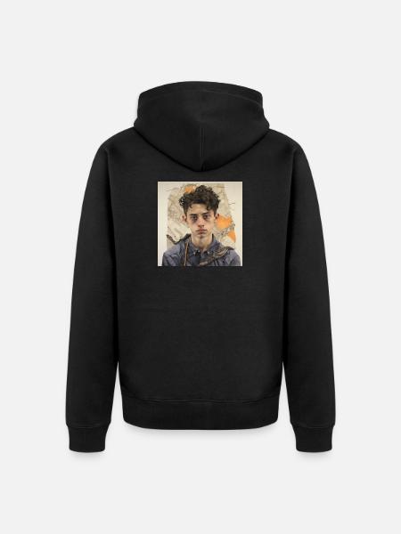 Zerzaustes Haarporträt im Patchwork - Unisex Premium Bio Zip Hoodie - Schwarz