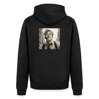 Grande ville vues lunettes portrait - Veste à capuche bio Premium Unisexe - noir - Dos - Nico (187cm)