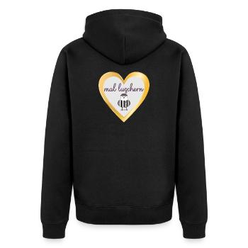 NORDDEUTSCH NEUGIER MÖWE - Unisex Premium Bio Zip Hoodie - Schwarz - Hinten - Nico (187cm)
