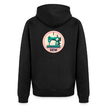 Vintage Nähmaschine Silhouette - Unisex Premium Bio Zip Hoodie - Schwarz - Hinten - Nico (187cm)