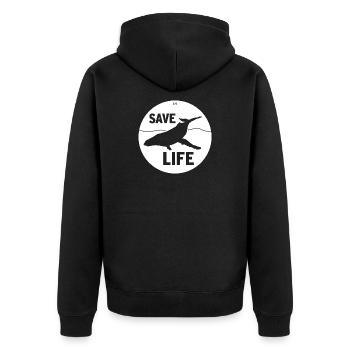 SAVE LIFE - Unisex Premium Bio Zip Hoodie - Schwarz - Hinten - Nico (187cm)