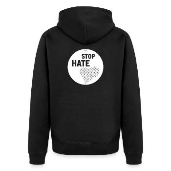 STOP HATE - Unisex Premium Bio Zip Hoodie - Schwarz - Hinten - Nico (187cm)