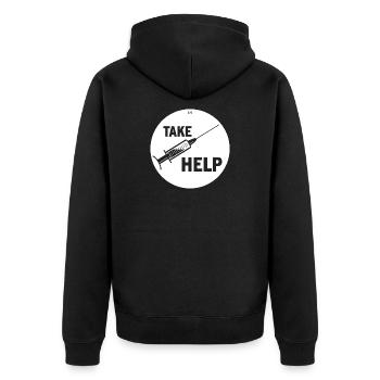 TAKE HELP - Unisex Premium Bio Zip Hoodie - Schwarz - Hinten - Nico (187cm)