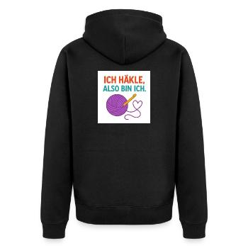 I crochet, therefore I am - Unisex Premium Organic Zip Hoodie - black - Back - Nico (187cm)