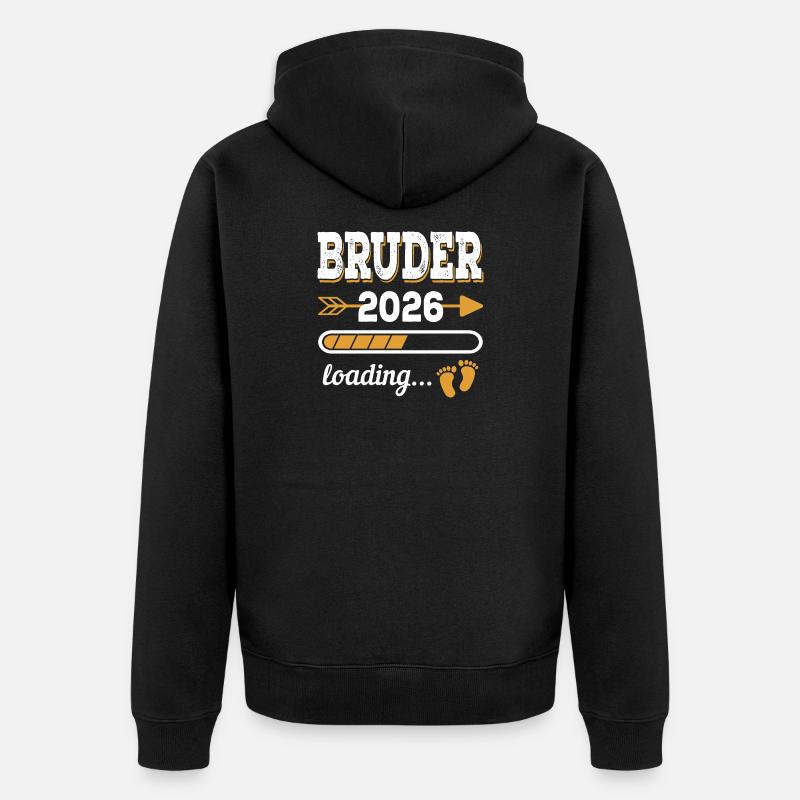Bruder 2026 Loading werdende Geschwister Geschenk - Unisex Premium Bio Zip Hoodie - Schwarz