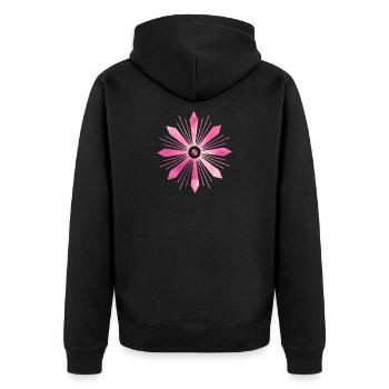 Schillernder radialer rosa Stern - Unisex Premium Bio Zip Hoodie - Schwarz - Hinten - Nico (187cm)