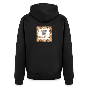 Nur hier für die Kekse - Unisex Premium Bio Zip Hoodie - Schwarz - Hinten - Nico (187cm)
