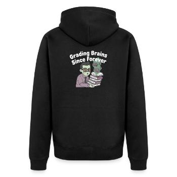 Grading Brains Since Forever - Unisex Premium Organic Zip Hoodie - black - Back - Nico (187cm)