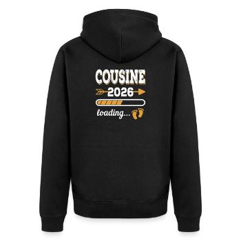 Cousine 2026 Loading Große Cousine Geschenk - Unisex Premium Bio Zip Hoodie - Schwarz - Hinten - Nico (187cm)