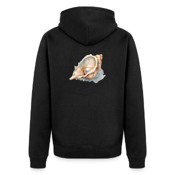 Aquarell Muschel mit Perle - Unisex Premium Bio Zip Hoodie - Schwarz - Hinten - Nico (187cm)