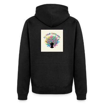Der bunte Haarwahnsinn - Unisex Premium Bio Zip Hoodie - Schwarz - Hinten - Nico (187cm)