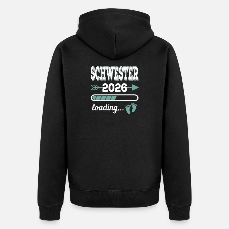 Schwester 2026 Loading Werdende Geschwister - Unisex Premium Bio Zip Hoodie - Schwarz