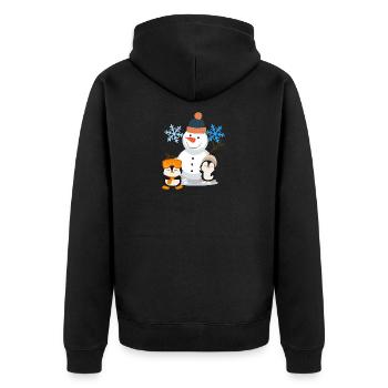 Winterfreude Schneemann Pinguine - Unisex Premium Bio Zip Hoodie - Schwarz - Hinten - Nico (187cm)