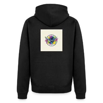 Buntes Cartoon-Musik-Logo - Unisex Premium Bio Zip Hoodie - Schwarz - Hinten - Nico (187cm)
