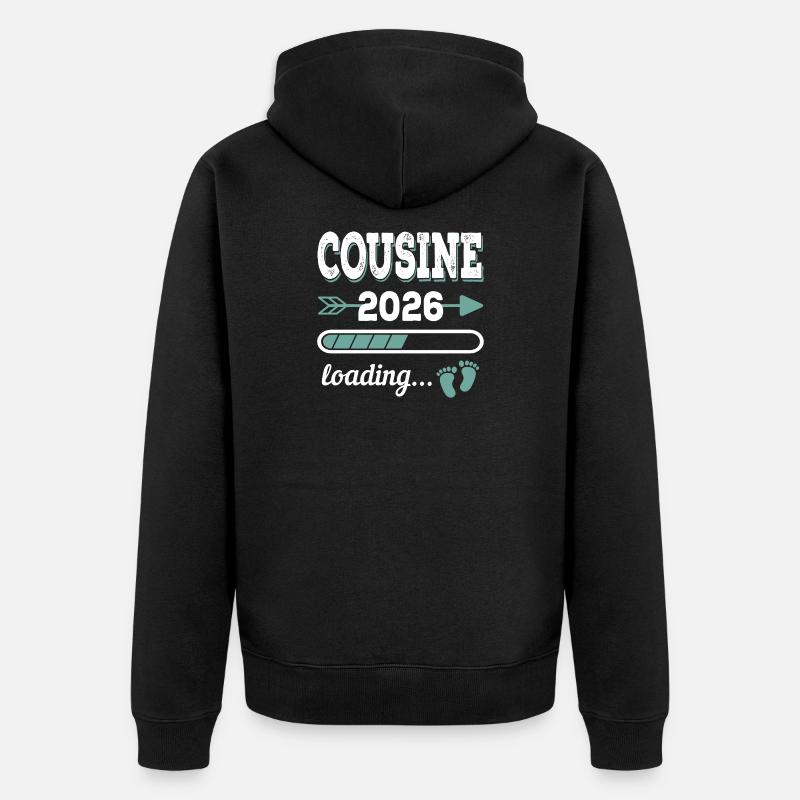 Cousine 2026 Loading Große Cousine - Unisex Premium Bio Zip Hoodie - Schwarz