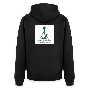 Golf & Coffee – The Perfect Swing - Unisex Premium Organic Zip Hoodie - black - Back - Nico (187cm)