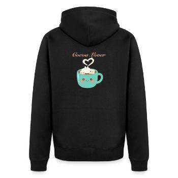 Kakaoliebhaber - Kawaii Winter Becher mit heißer Schokolade - Unisex Premium Bio Zip Hoodie - Schwarz - Hinten - Nico (187cm)