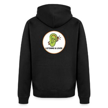 Hören und geliebt - Unisex Premium Bio Zip Hoodie - Schwarz - Hinten - Nico (187cm)