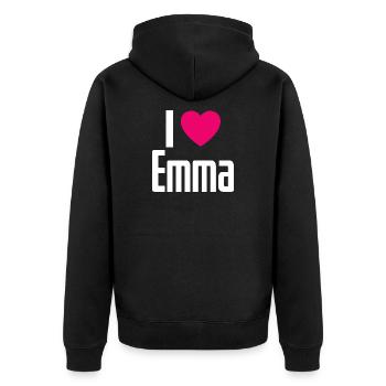 J’aime Emma Coeur rose J’aime Emma - Veste à capuche bio Premium Unisexe - noir - Dos - Nico (187cm)