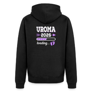 Uroma 2026 Loading Schwangerschaft Geschenkidee - Unisex Premium Bio Zip Hoodie - Schwarz - Hinten - Nico (187cm)