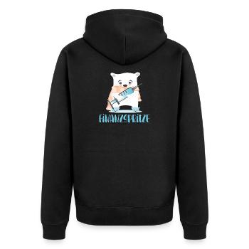 FINANZSPRITZE GELD BÄREN - Unisex Premium Bio Zip Hoodie - Schwarz - Hinten - Nico (187cm)