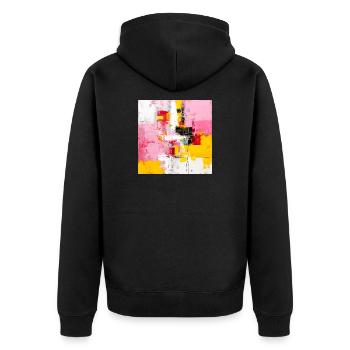 Abstrakte Farbblöcke Pink Gelb - Unisex Premium Bio Zip Hoodie - Schwarz - Hinten - Nico (187cm)
