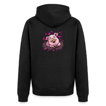 Coeur cochon dans la boue rose - Veste à capuche bio Premium Unisexe - noir - Dos - Nico (187cm)