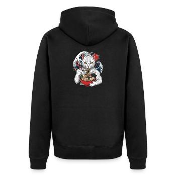 Japanisches Ramen-Katzen-Tattoo Japanischer Katzen-Mangean - Unisex Premium Bio Zip Hoodie - Schwarz - Hinten - Nico (187cm)