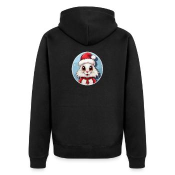 Kawaii Christmas Bunny with Santa Hat - Unisex Premium Organic Zip Hoodie - black - Back - Nico (187cm)