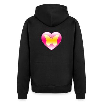 Schmetterling - Unisex Premium Bio Zip Hoodie - Schwarz - Hinten - Nico (187cm)