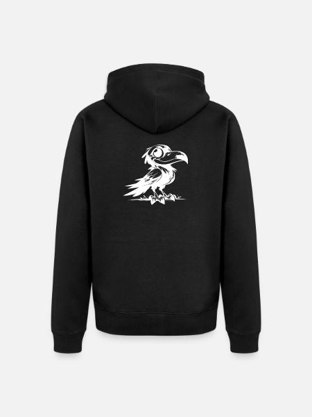 Spaßiger lachender Rabe mit goßen Augen - Unisex Premium Bio Zip Hoodie - Schwarz
