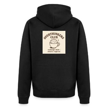 Funny Overthinkers Coffee Brain – Retro Line Art - Unisex Premium Organic Zip Hoodie - black - Back - Nico (187cm)