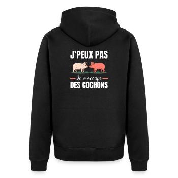 J’Peux Pas Je M’Ocupe Des Cochons - Veste à capuche bio Premium Unisexe - noir - Dos - Nico (187cm)