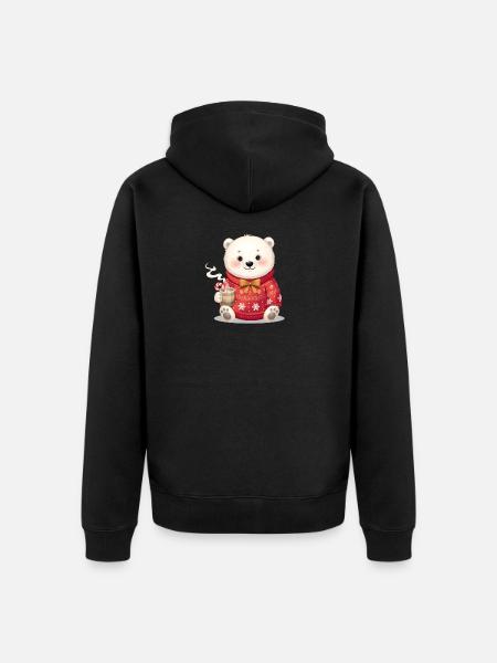 Eisbär im roten Weihnachtspullover - Unisex Premium Bio Zip Hoodie - Schwarz