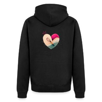 Herz mit Krone - Backen - Unisex Premium Bio Zip Hoodie - Schwarz - Hinten - Nico (187cm)