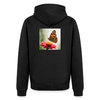Schmetterling auf einer rosa Blume - Unisex Premium Bio Zip Hoodie - Schwarz - Hinten - Nico (187cm)
