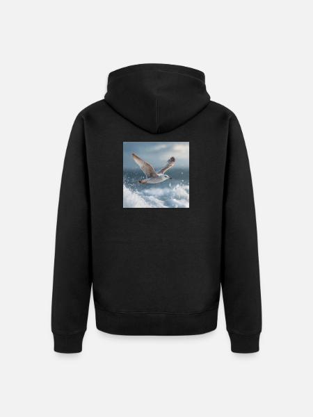 Måge i flugt Nordsø Maritim Kunst - Premium økologisk unisex-hættejakke - sort