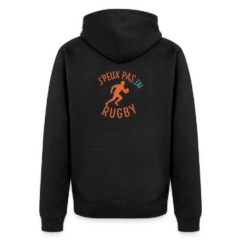 I can't I have rugby - Unisex Premium Organic Zip Hoodie - black - Back - Nico (187cm)