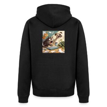 Tierisches Bürochaos - Unisex Premium Bio Zip Hoodie - Schwarz - Hinten - Nico (187cm)