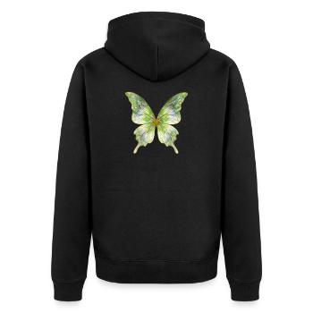 Grüner Aquarellschmetterling Glanz - Unisex Premium Bio Zip Hoodie - Schwarz - Hinten - Nico (187cm)