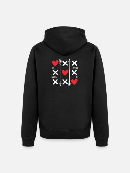 Tic Tac Toe Hearts Cute Matching Couples Valentine - Unisex Premium Organic Zip Hoodie - black