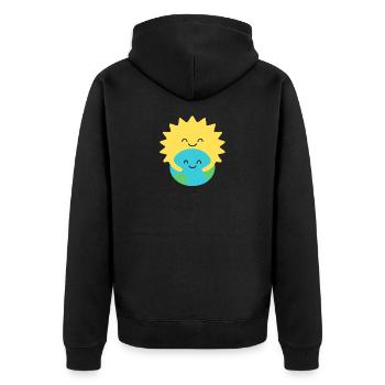 Umarmte Erde und Sonne - Unisex Premium Bio Zip Hoodie - Schwarz - Hinten - Nico (187cm)