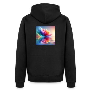 Abstrakte Blumenwellen 1 - Unisex Premium Bio Zip Hoodie - Schwarz - Hinten - Nico (187cm)