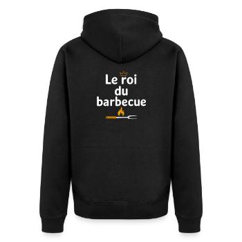 König des Grillens - Unisex Premium Bio Zip Hoodie - Schwarz - Hinten - Nico (187cm)