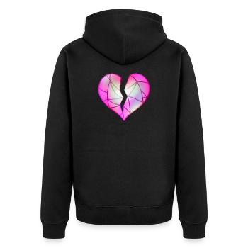 Gebrochenes Rosa Herz - Unisex Premium Bio Zip Hoodie - Schwarz - Hinten - Nico (187cm)