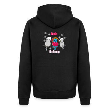 Wintervögel Cartoon – Lustige Hackordnung - Unisex Premium Bio Zip Hoodie - Schwarz - Hinten - Nico (187cm)