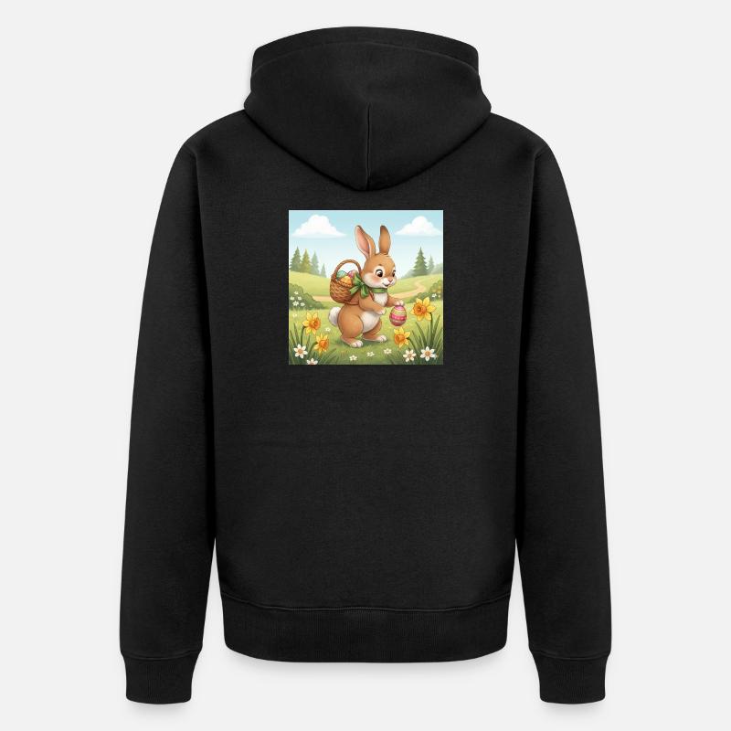 Osterhase mit Korb und Eiern - Unisex Premium Bio Zip Hoodie - Schwarz